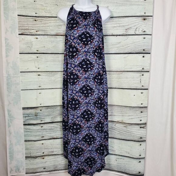 Maurices 24/7 Women’s Navy Floral Print Halter Maxi Dress Size Medium - Picture 1 of 8